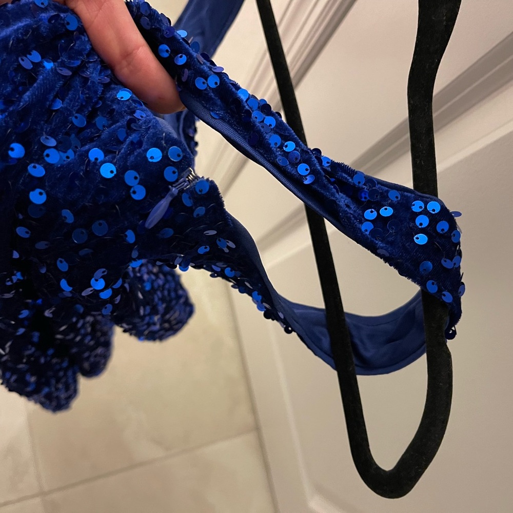 Lulus Seeing Sparkles Royal Blue Velvet Sequin Square Neck Mini Dress - Picture 10 of 15